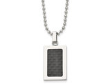 Men's Black Carbon Fiber Dog Tag Pendant Necklace in Stainless Steel with Chain